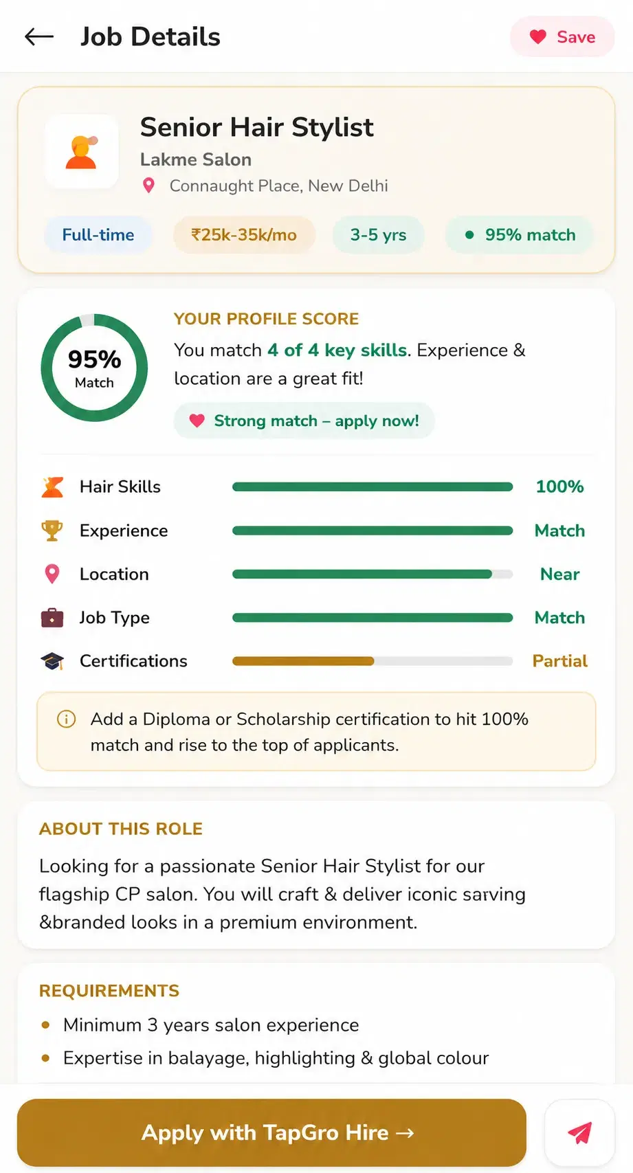 TapGro Hire AI matching preview